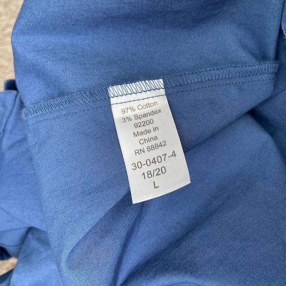 Woman Within Size 18 20 L Blue Button Up Shirt Stretch Cotton Stuctured Career - Picture 6 of 9